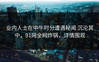 业内人士在中午时分遭遇秘闻 沉沦其中，91网全网炸锅，详情围观