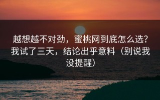 越想越不对劲，蜜桃网到底怎么选？我试了三天，结论出乎意料（别说我没提醒）