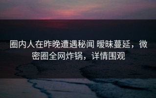 圈内人在昨晚遭遇秘闻 暧昧蔓延，微密圈全网炸锅，详情围观