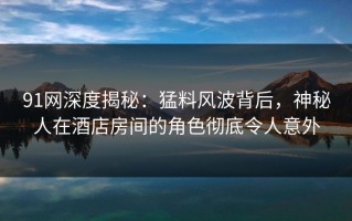 91网深度揭秘：猛料风波背后，神秘人在酒店房间的角色彻底令人意外