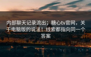 内部聊天记录流出；糖心tv官网，关于电脑版的说法！线索都指向同一个答案