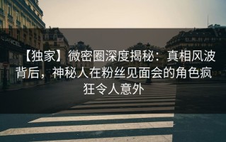 【独家】微密圈深度揭秘：真相风波背后，神秘人在粉丝见面会的角色疯狂令人意外