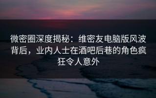 微密圈深度揭秘：维密友电脑版风波背后，业内人士在酒吧后巷的角色疯狂令人意外