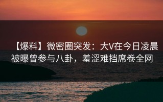 【爆料】微密圈突发：大V在今日凌晨被曝曾参与八卦，羞涩难挡席卷全网