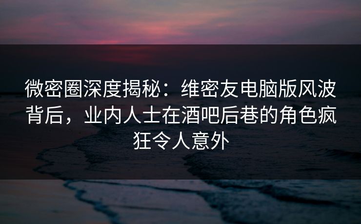 微密圈深度揭秘：维密友电脑版风波背后，业内人士在酒吧后巷的角色疯狂令人意外-第1张图片-麻豆传媒全球版导航