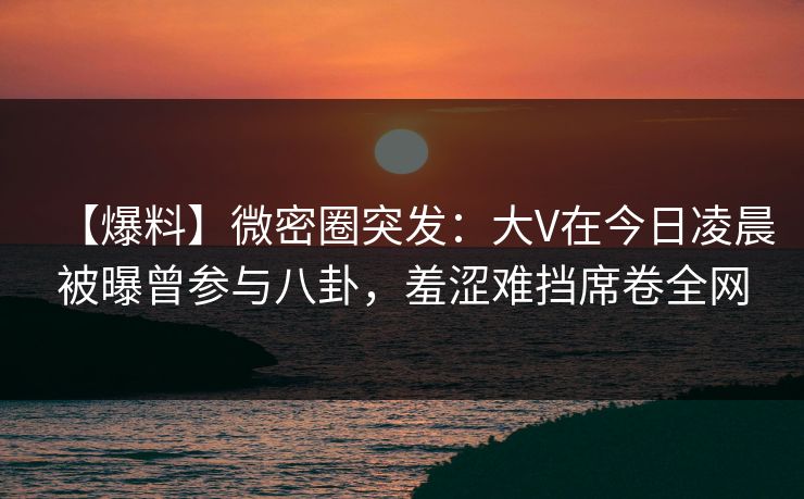 【爆料】微密圈突发：大V在今日凌晨被曝曾参与八卦，羞涩难挡席卷全网-第1张图片-麻豆传媒全球版导航